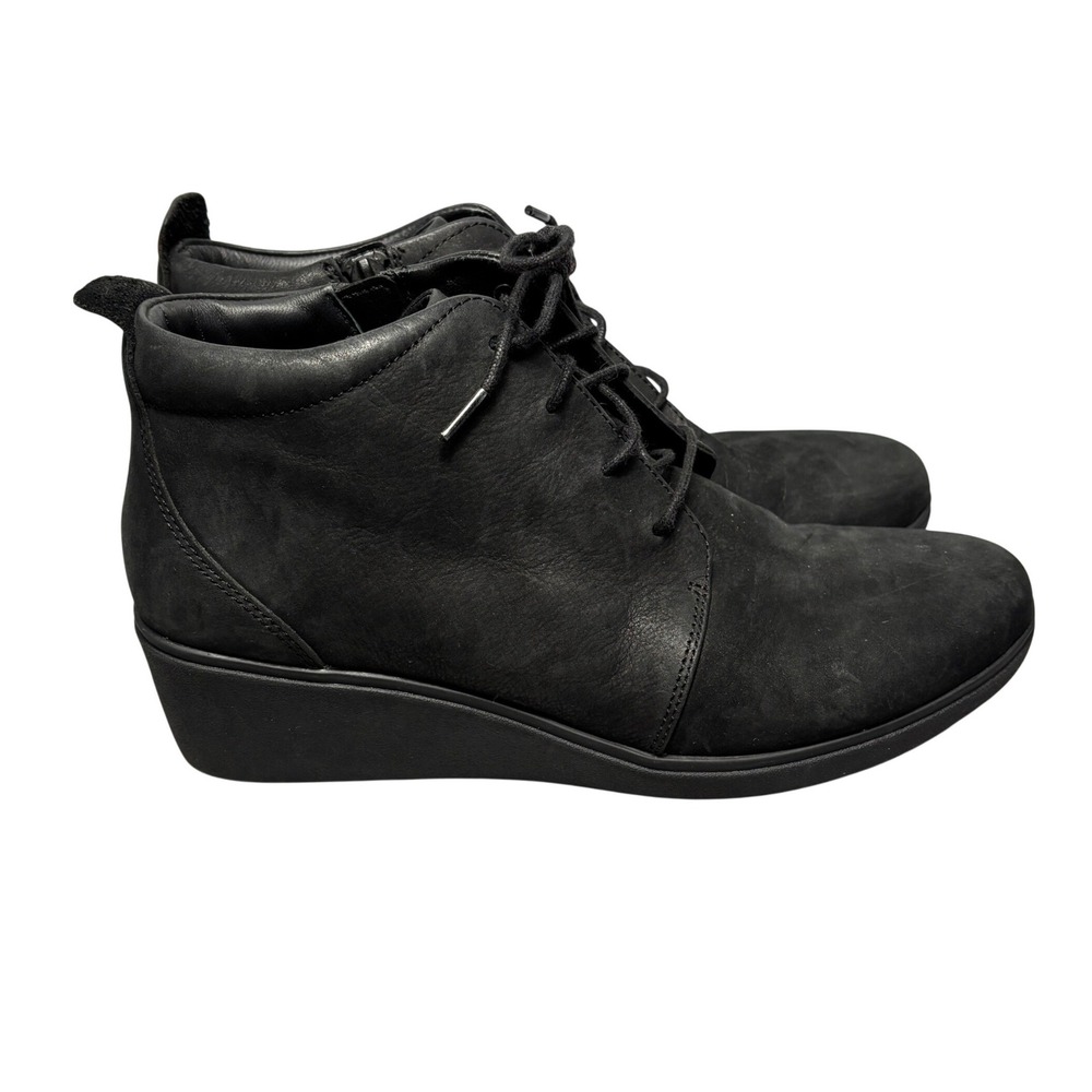 Clarks Sharon Dolly Black Nubuck Leather Wedge Ankle Boots Womens 9